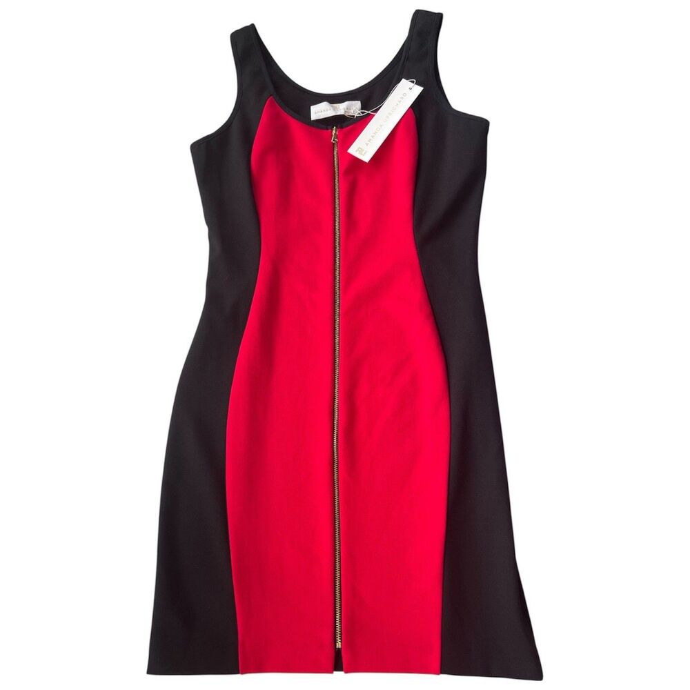 NWT Amanda Uprichard Red Black Front Zip Mini Dress Bodycon Party Cocktail Small
